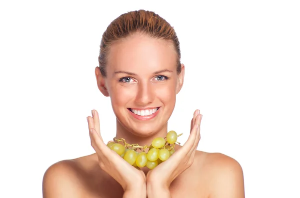 Beautiful blonde with fruits. — Stock Photo, Image