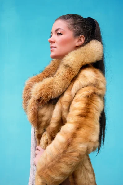 Mulher bonita em um casaco de peles — Fotografia de Stock