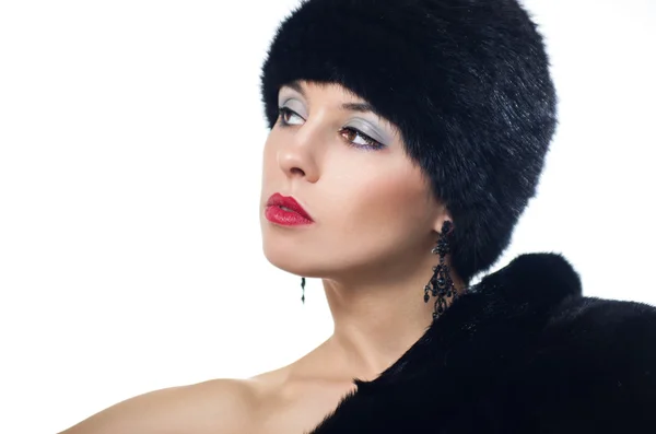 Γυναίκα με καπέλο γούνα — Φωτογραφία Αρχείου