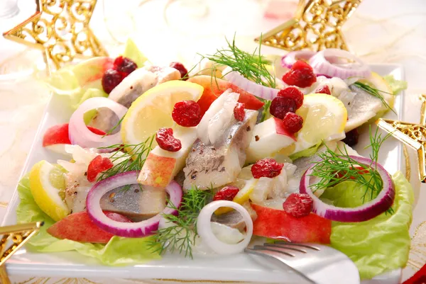 Herring salad with apple and cranberry — Stock Photo, Image