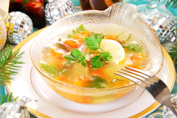 Carp in jelly with carrot and parsley for christmas — Stock Photo, Image