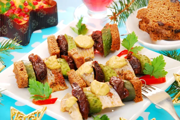 Herring skewers for christmas — Stock Photo, Image