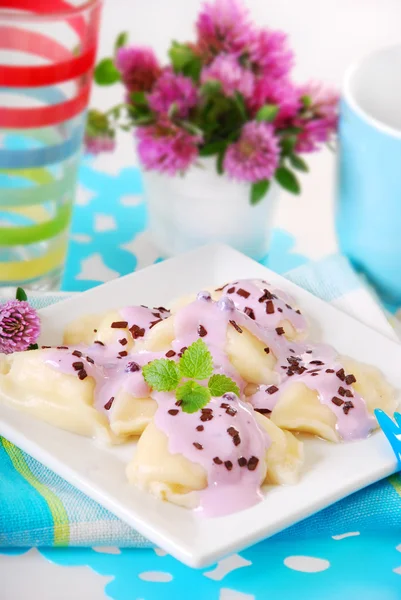 Ravioli with blueberry for child — Stock Photo, Image