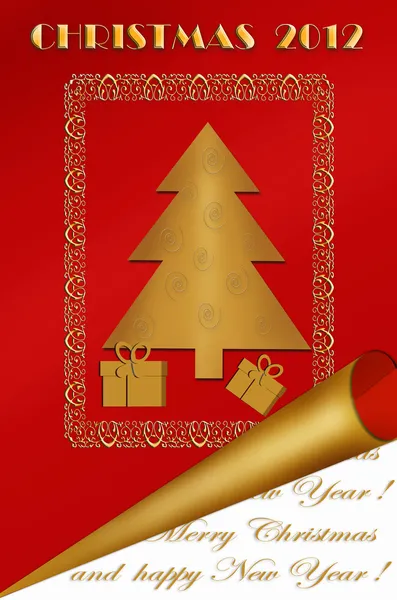 Altın kırmızısı renklerde tasarım Noel tebrik kartı — Stok fotoğraf
