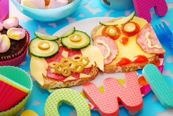 Funny sandwiches with owl for child — Stock Photo, Image