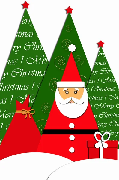 Projeto de cartão com santa e árvores de Natal — Fotografia de Stock