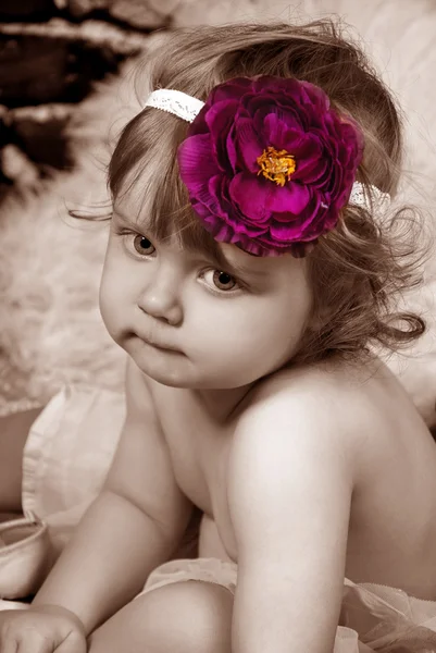 Vintage portrait of adorable baby girl — Stock Photo, Image