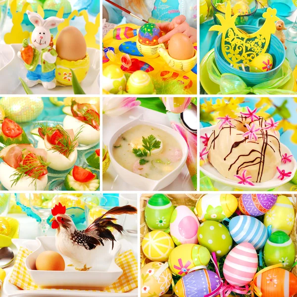 Collage with easter decorations and traditional dishes — Stock Photo, Image