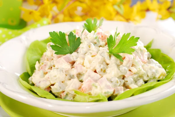Vegetables salad with ham and mayonnaise — Stock Photo, Image