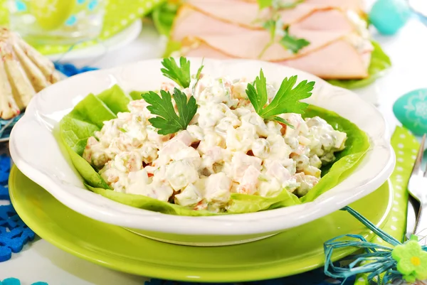 Vegetables salad with ham and mayonnaise — Stock Photo, Image