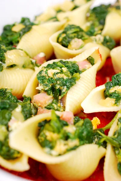 Pasta skal fyllda med spenat och ägg — Stockfoto