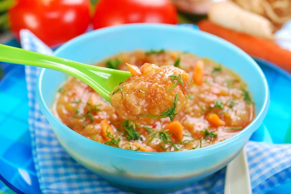 Sopa de tomate con verduras para bebé — Foto de Stock