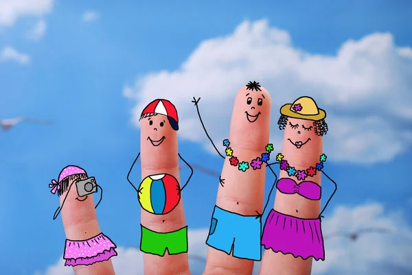 Aile için yaz tatili ile komik parmak Stok Resim