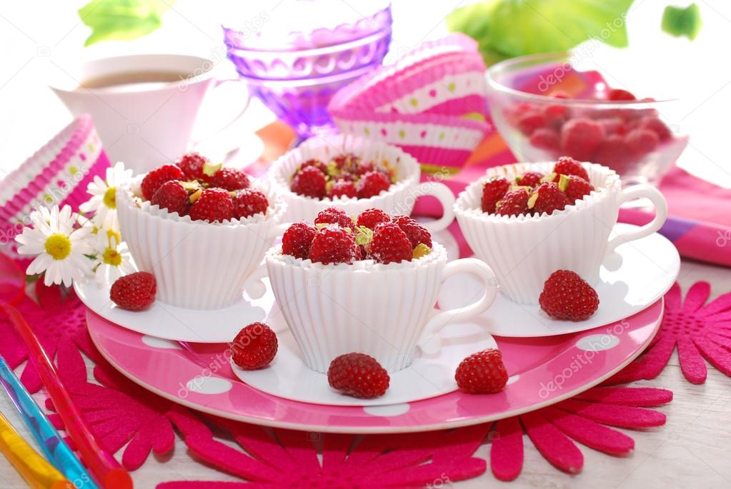 raspberry cupcakes in tea cup shape molds
