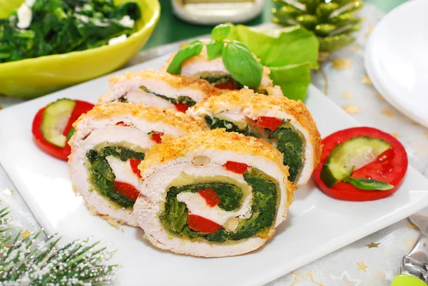 Chicken roulade with spinach for christmas — Stock Photo, Image