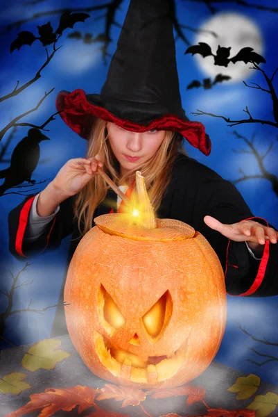 Witch with pumpkin — Stock Photo, Image