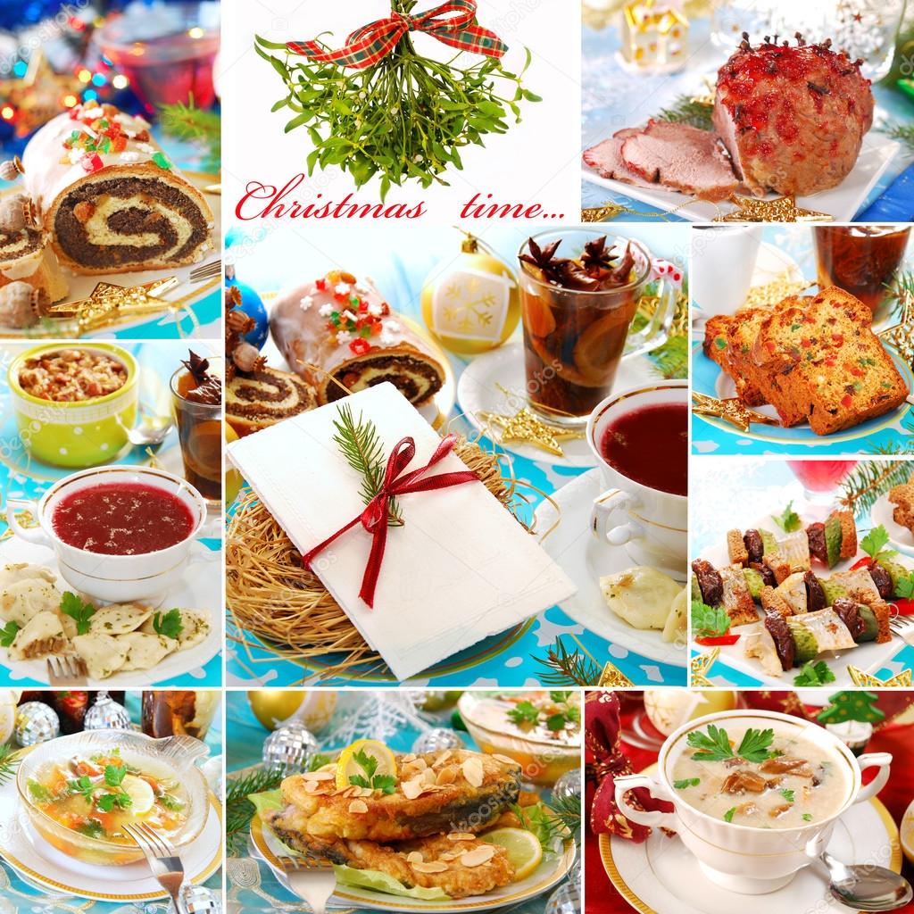 collage with traditional polish dishes for christmas
