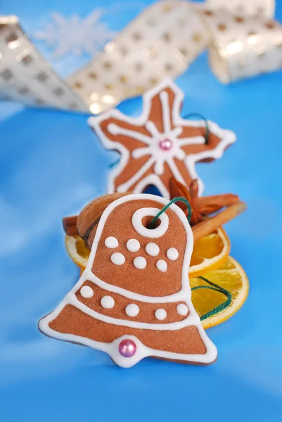 Gingerbread cookies and spices for christmas — Stock Photo, Image
