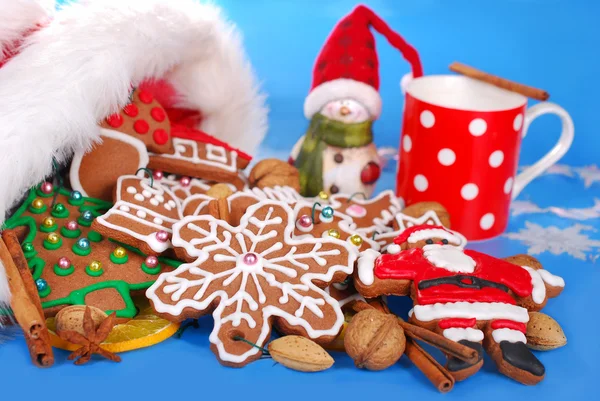 Leche y surtido de galletas de jengibre para santa — Foto de Stock