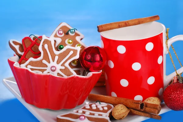 Milk and assortment of gingerbread cookies for santa — Stock Photo, Image