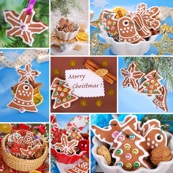 Christmas collage with gingerbread cookies — Stock Photo, Image