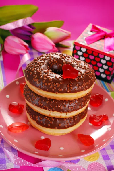 Chocolate donuts for valentine — Stock Photo, Image