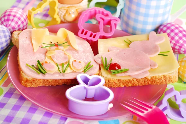 Easter sandwiches with bunny for kids — Stock Photo, Image