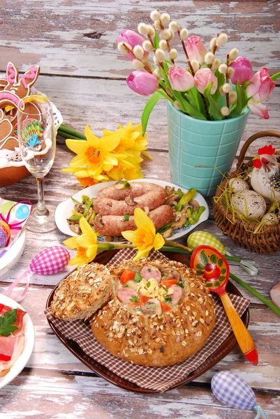 White borscht in bread for easter — Stock Image White borscht in bread for easter Royalty Free Stock Photos