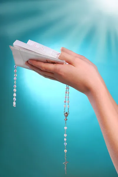 The first holy communion with prayer book in hands — Stock Photo, Image