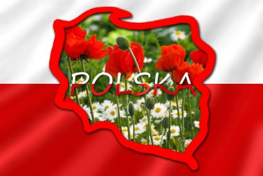 map of Poland on white and red flag clipart