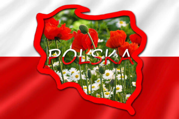 map of Poland on white and red flag