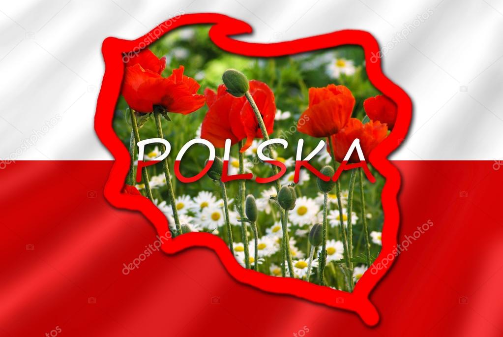 map of Poland on white and red flag