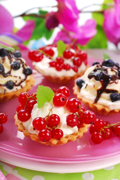 Mini tartlets with whipped cream — Stock Photo, Image