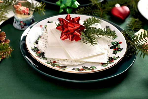 Wafer Tradizionale Della Vigilia Natale Polacca Piatto Decorativo Tavolo Festivo — Foto Stock