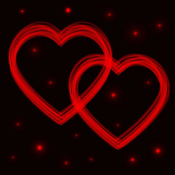 Två neon vector hearts. abstrakt bakgrund — Stock vektor