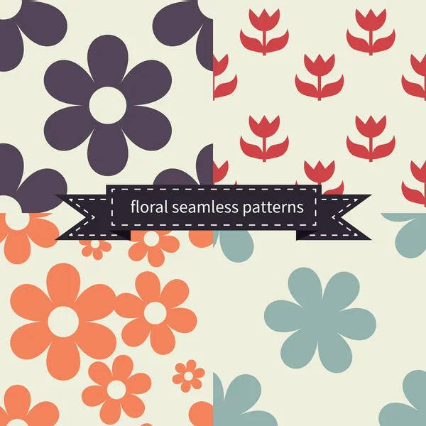 Conjunto de padrões sem costura florais —  Vetores de Stock