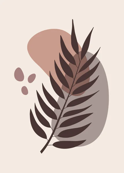 Boho leaf line art vector. 식물 벽의 예술 포스터 벡터 — 스톡 벡터