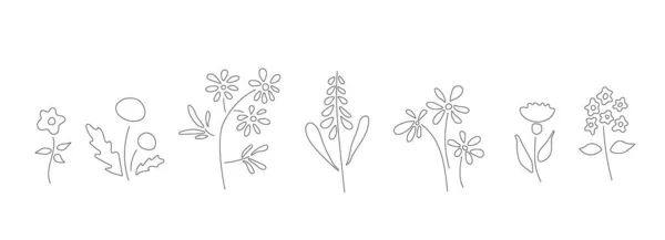Conjunto de ícones vetoriais de flores. Flores simples ícones de ervas para tatuagem, impressão, cartaz, cartão —  Vetores de Stock