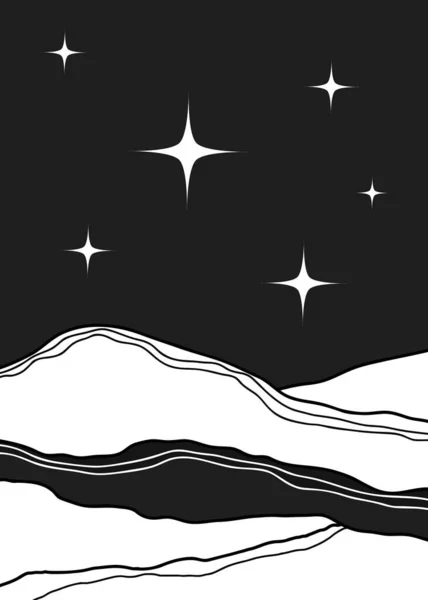 Cartel Boho Medio Siglo Moderno Vector Paisaje Con Luna Estrellas — Vector de stock