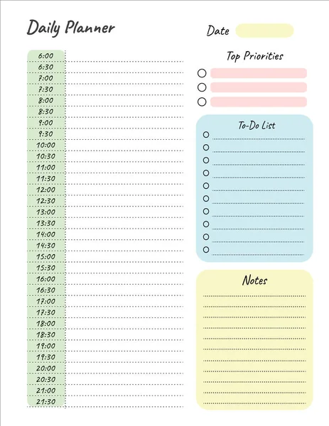 Planejador diário modelo imprimível Vector. Blank white notebook page Formato da letra —  Vetores de Stock