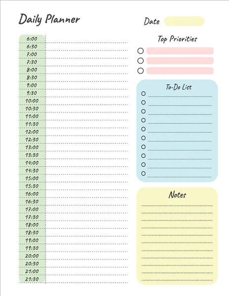 毎日プランナー印刷テンプレートベクトル。空白のホワイトノートブックページ文字形式 — ストックベクタ
