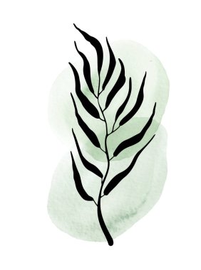 Botanik duvar sanat vektörü. Duvar dekoru, poster, duvar kâğıdı, basılabilir resim tasarımına sahip soyut sanat arkaplan ve suluboya lekeleri. Vektör tasarımı