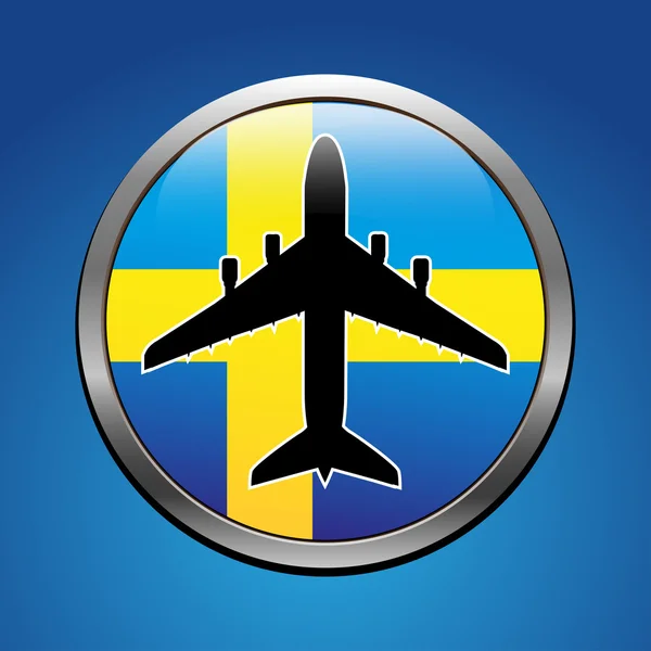 İsveç bayrağı olan uçak simge vektör tasarımı — Stok Vektör
