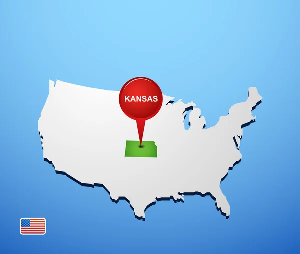 Kansas on USA map — Stock Vector