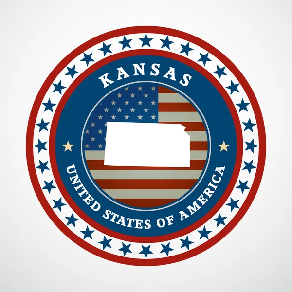 Etichetta con mappa di Kansas, vettore — Vettoriale Stock