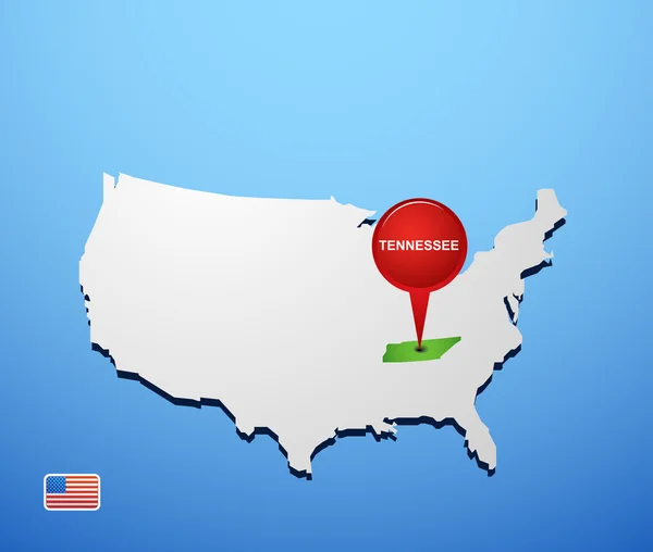 Tennessee sulla mappa di Stati Uniti — Vettoriale Stock