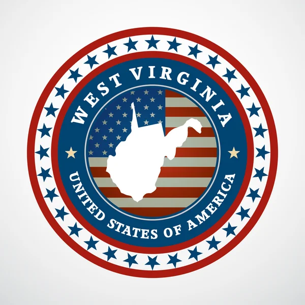 Label met kaart van west-virginia, vector — Stockvector