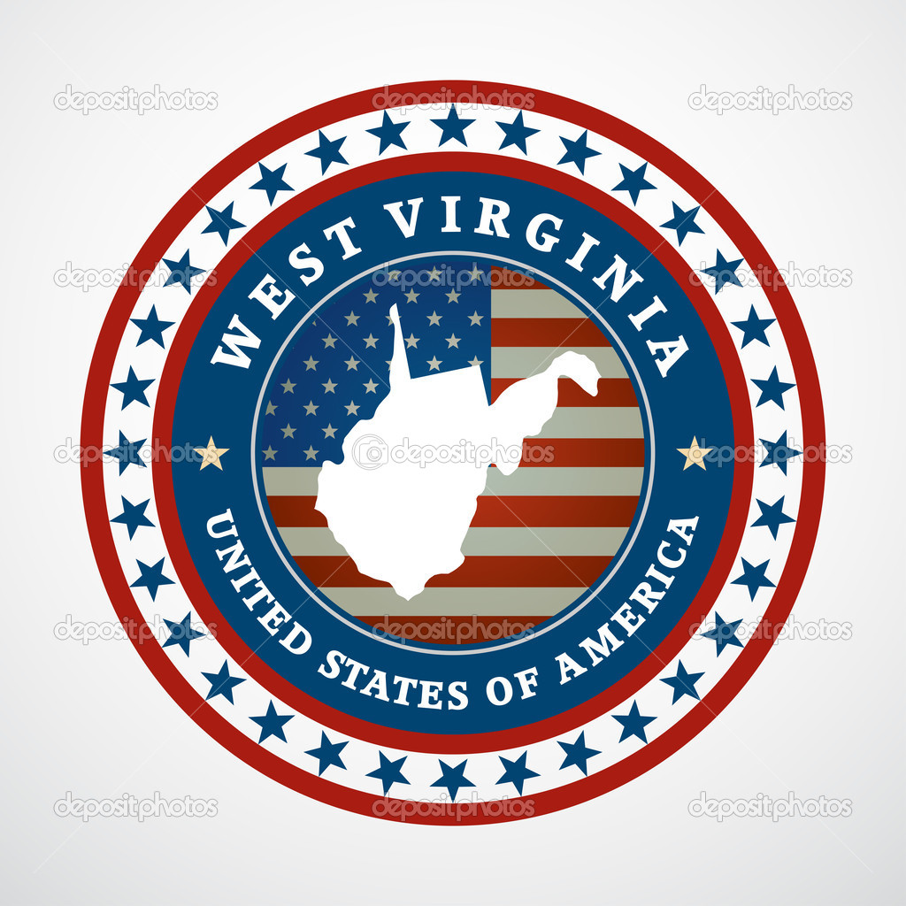 Label with map of West Virginia, vector