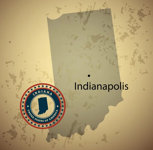印第安纳州地图与邮票复古矢量背景 — 图库矢量图片