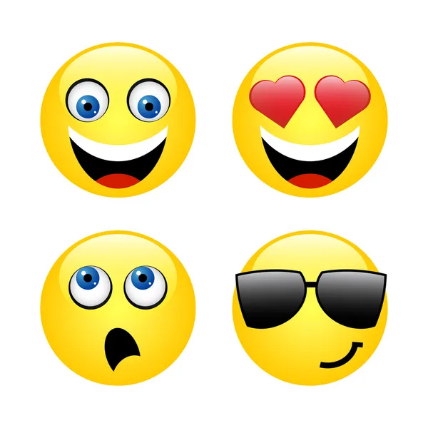 Visages souriants exprimant des sentiments différents — Image vectorielle